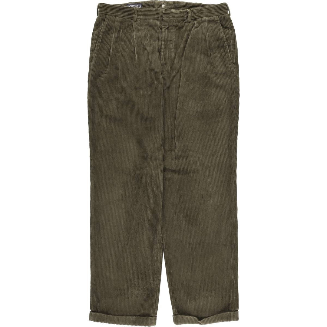 Vintage 80s-90'S LANDS' END wide-ribbed corduroy pants, two-pleat, made in the USA, men's size W36. cotton Khaki type Vintage Second Hand