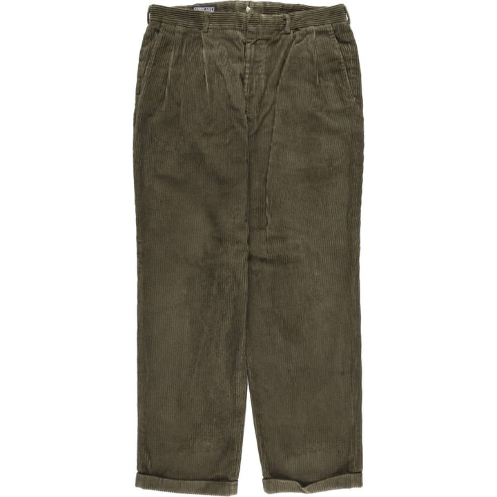 Vintage 80s-90'S LANDS' END wide-ribbed corduroy pants, two-pleat, made in the USA, men's size W36. cotton Khaki type Vintage Second Hand