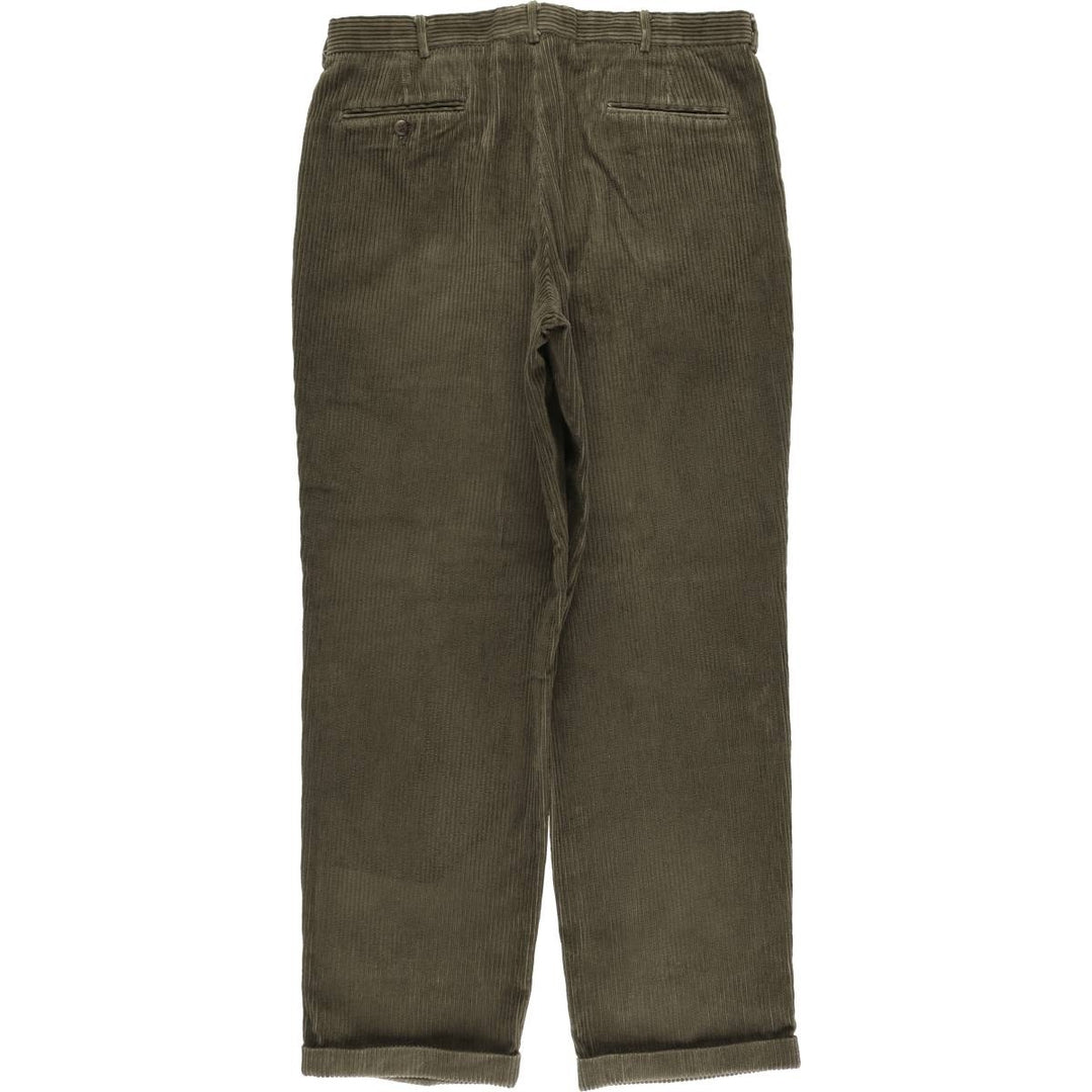 Vintage 80s-90'S LANDS' END wide-ribbed corduroy pants, two-pleat, made in the USA, men's size W36. cotton Khaki type Vintage Second Hand