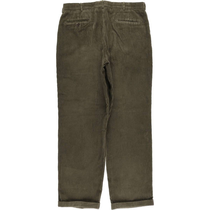 Vintage 80s-90'S LANDS' END wide-ribbed corduroy pants, two-pleat, made in the USA, men's size W36. cotton Khaki type Vintage Second Hand