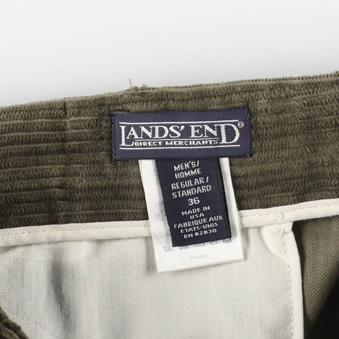 Vintage 80s-90'S LANDS' END wide-ribbed corduroy pants, two-pleat, made in the USA, men's size W36. cotton Khaki type Vintage Second Hand