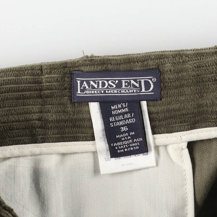 Vintage 80s-90'S LANDS' END wide-ribbed corduroy pants, two-pleat, made in the USA, men's size W36. cotton Khaki type Vintage Second Hand