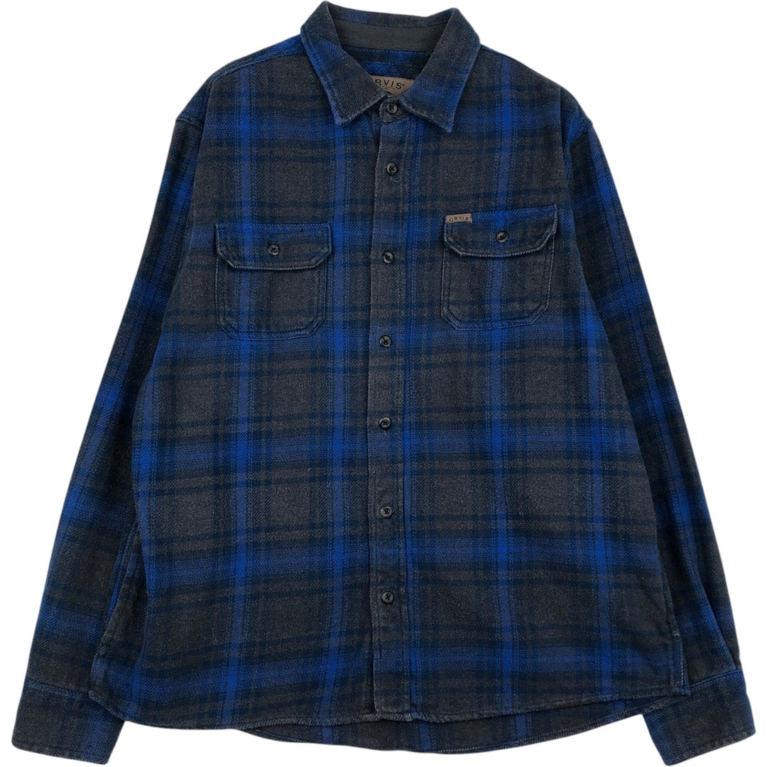 ORVIS Long Sleeve Heavy Flannel Check Shirt, Men's XL cotton navy blue type Vintage Second Hand
