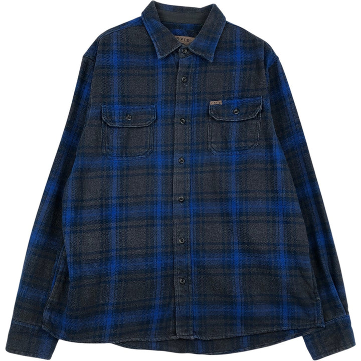 ORVIS Long Sleeve Heavy Flannel Check Shirt, Men's XL cotton navy blue type Vintage Second Hand