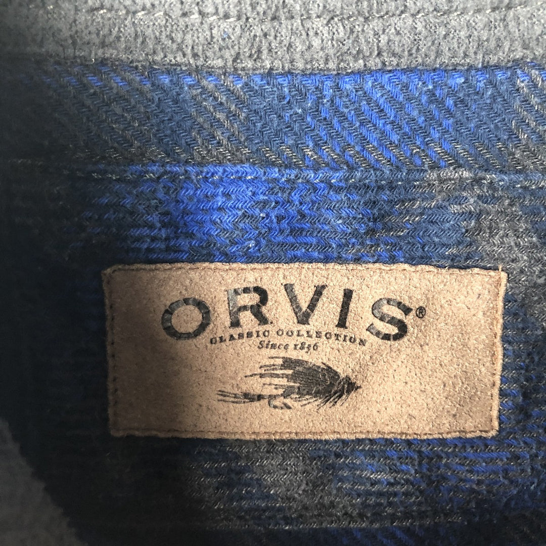 ORVIS Long Sleeve Heavy Flannel Check Shirt, Men's XL cotton navy blue type Vintage Second Hand