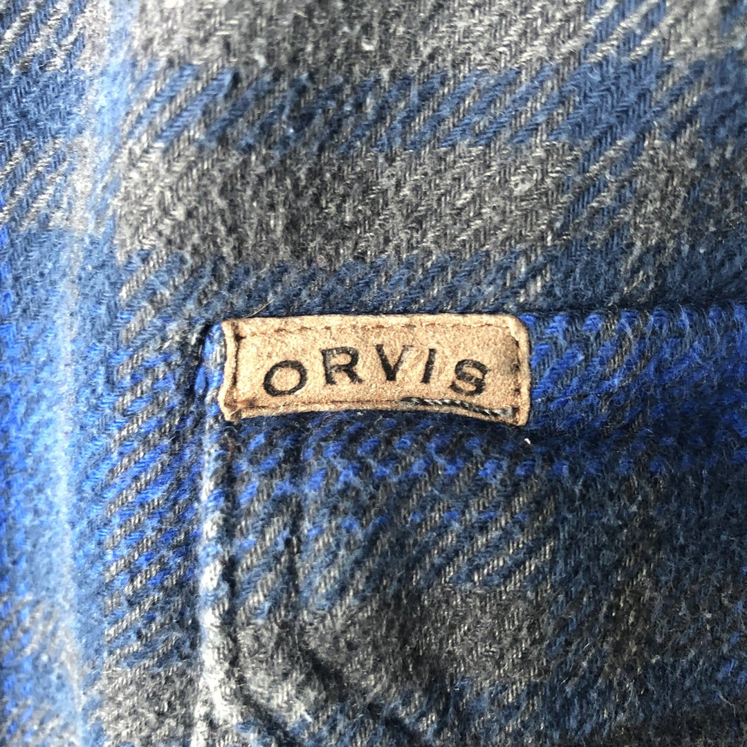 ORVIS Long Sleeve Heavy Flannel Check Shirt, Men's XL cotton navy blue type Vintage Second Hand