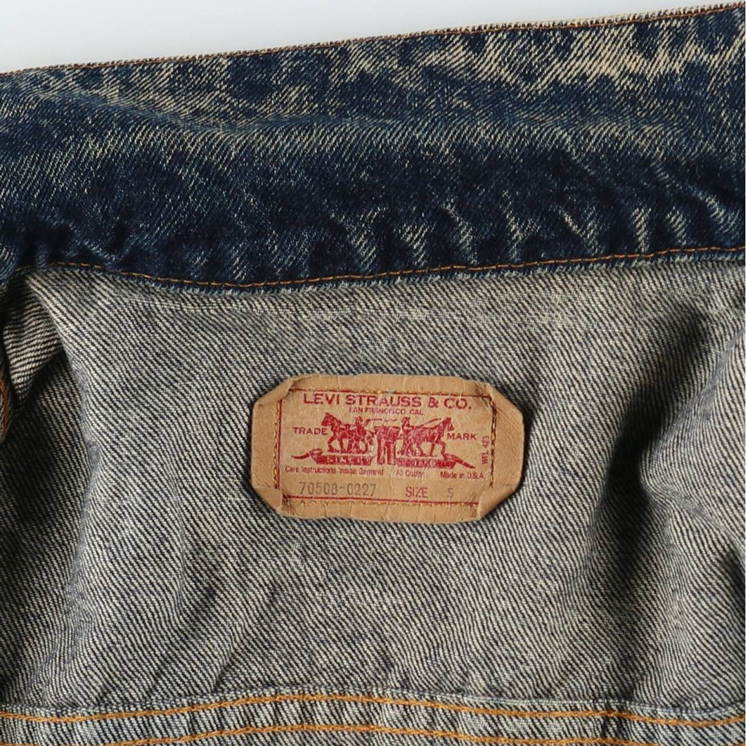 1990'S Levi's 70508-0227 Chemical Wash Denim Jacket, Made in USA, Women's Size S (Equivalent), Vintage cotton navy blue type Vintage Second Hand