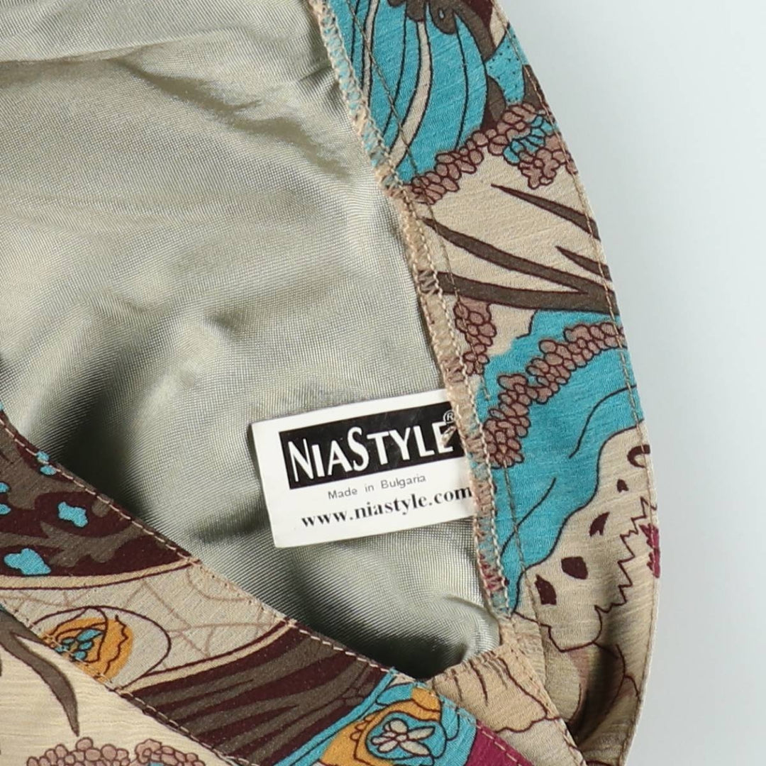 NIASTYLE All-over Botanical Pattern Midi Flare Skirt (Women's Size L equivalent) polyester Beige type Vintage Second Hand
