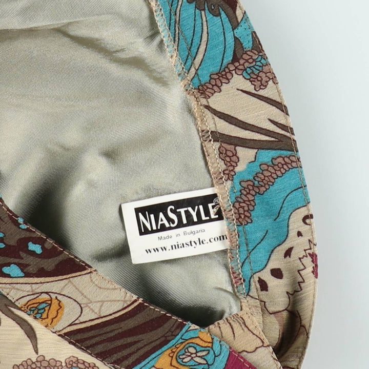 NIASTYLE All-over Botanical Pattern Midi Flare Skirt (Women's Size L equivalent) polyester Beige type Vintage Second Hand