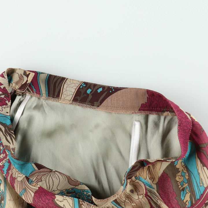NIASTYLE All-over Botanical Pattern Midi Flare Skirt (Women's Size L equivalent) polyester Beige type Vintage Second Hand