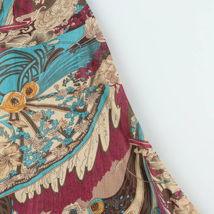 NIASTYLE All-over Botanical Pattern Midi Flare Skirt (Women's Size L equivalent) polyester Beige type Vintage Second Hand