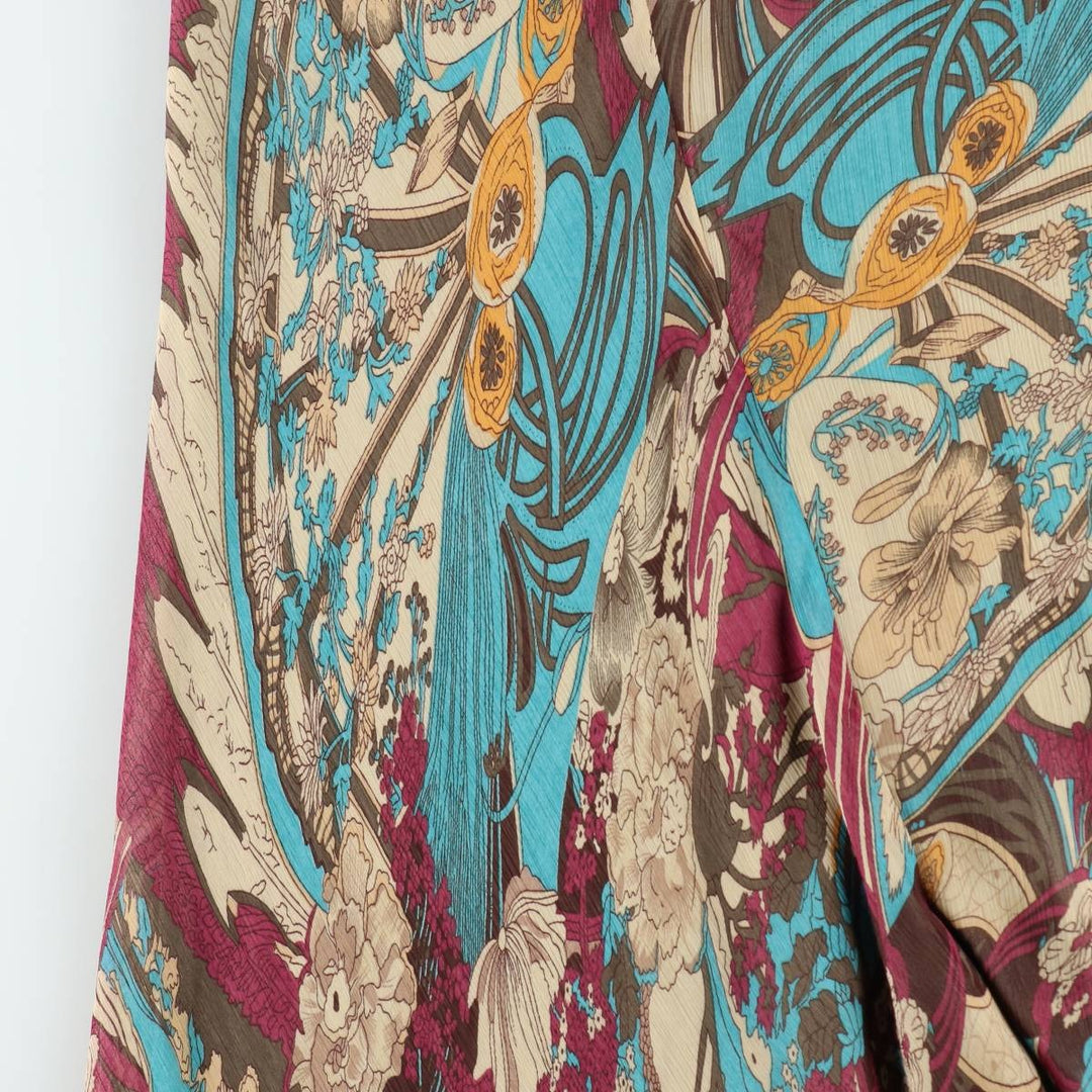 NIASTYLE All-over Botanical Pattern Midi Flare Skirt (Women's Size L equivalent) polyester Beige type Vintage Second Hand