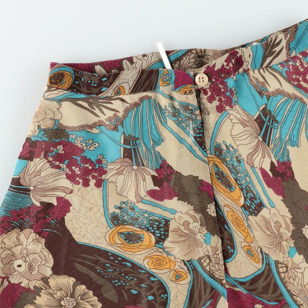 NIASTYLE All-over Botanical Pattern Midi Flare Skirt (Women's Size L equivalent) polyester Beige type Vintage Second Hand