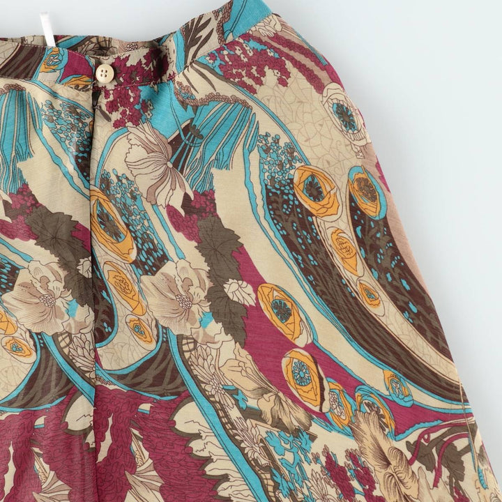 NIASTYLE All-over Botanical Pattern Midi Flare Skirt (Women's Size L equivalent) polyester Beige type Vintage Second Hand