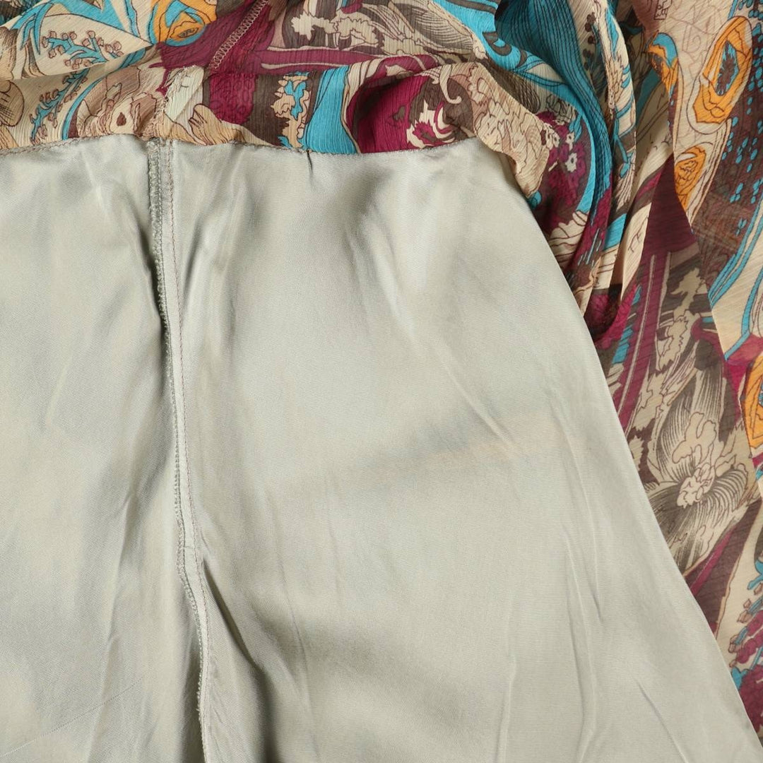 NIASTYLE All-over Botanical Pattern Midi Flare Skirt (Women's Size L equivalent) polyester Beige type Vintage Second Hand