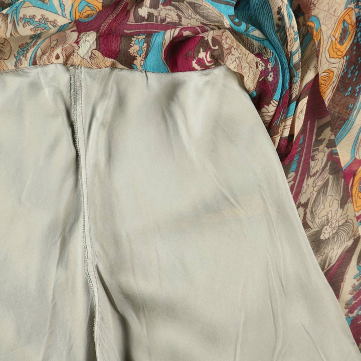 NIASTYLE All-over Botanical Pattern Midi Flare Skirt (Women's Size L equivalent) polyester Beige type Vintage Second Hand