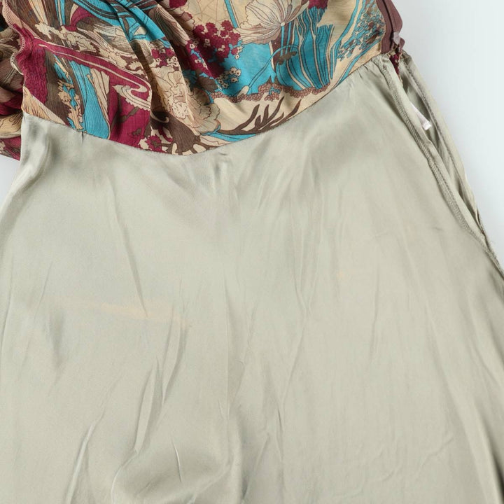 NIASTYLE All-over Botanical Pattern Midi Flare Skirt (Women's Size L equivalent) polyester Beige type Vintage Second Hand