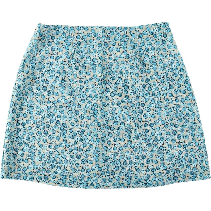 Accomplice Floral Print A-line Mini Skirt, Made in USA, Women's Size L (approx.) polyester Blue type light blue Vintage Second Hand