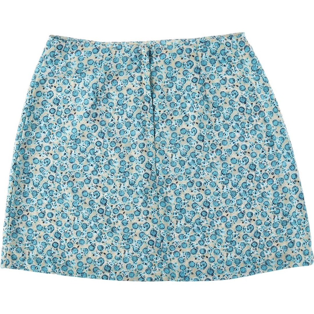 Accomplice Floral Print A-line Mini Skirt, Made in USA, Women's Size L (approx.) polyester Blue type light blue Vintage Second Hand