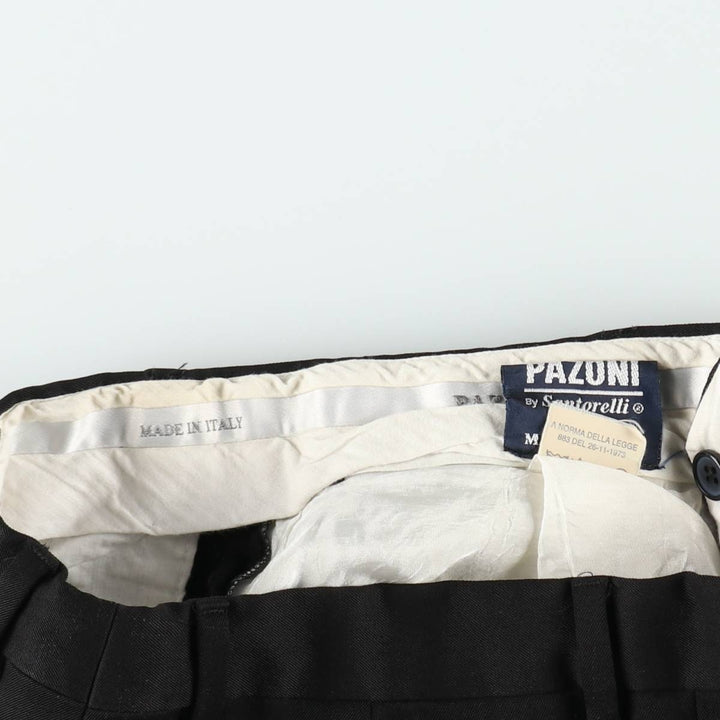 80s-90'S PAZONI Three-Pleat Wool Trousers, Made in Italy, Men's Size W29 (approx.), Vintage wool black type Vintage Second Hand