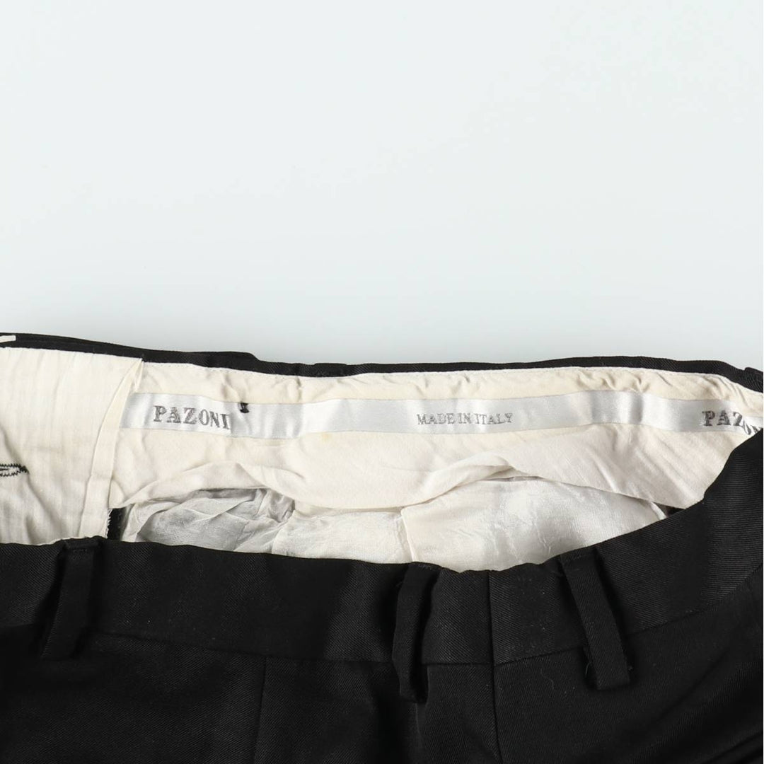 80s-90'S PAZONI Three-Pleat Wool Trousers, Made in Italy, Men's Size W29 (approx.), Vintage wool black type Vintage Second Hand