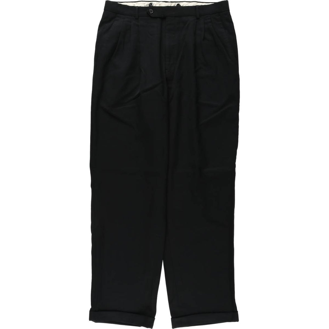 80s-90'S TALLIA UOMO Three-Pleat Slacks Pants, Size 33R (Men's W34 equivalent), Vintage unclear black type Vintage Second Hand