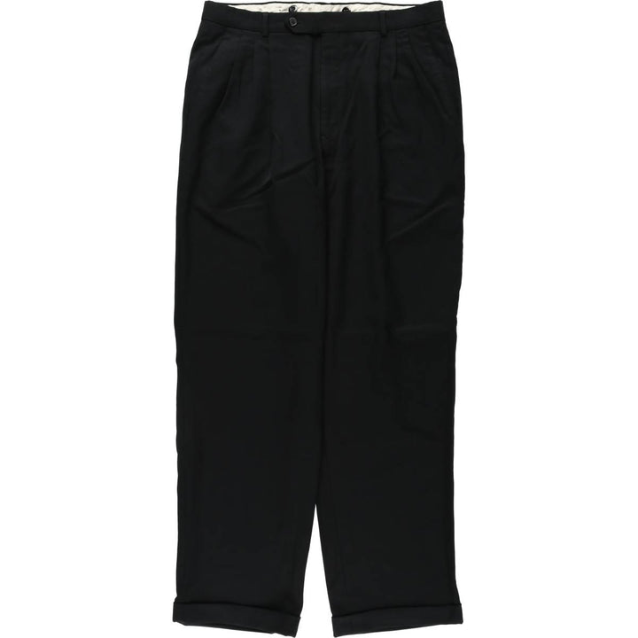 80s-90'S TALLIA UOMO Three-Pleat Slacks Pants, Size 33R (Men's W34 equivalent), Vintage unclear black type Vintage Second Hand
