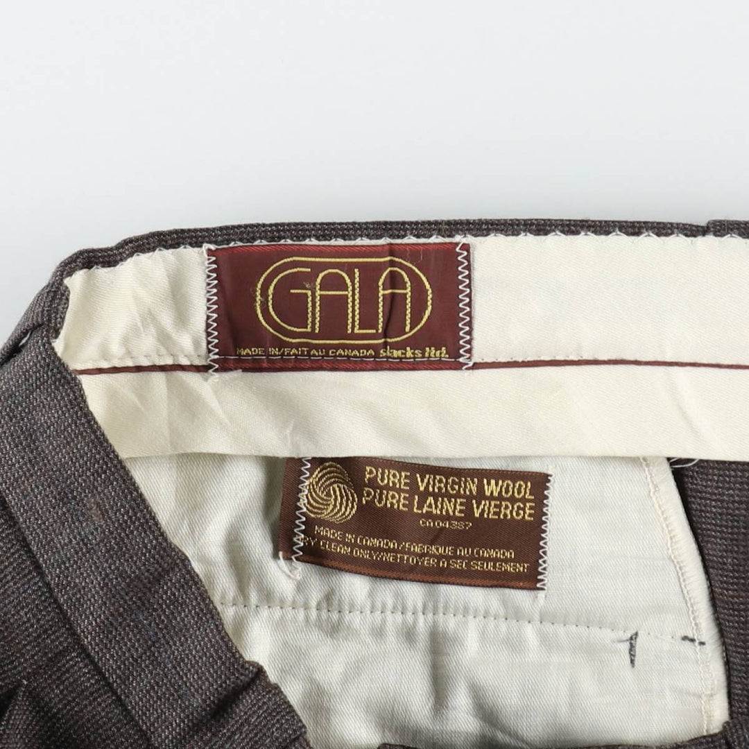 GALA Check Pattern Two-Pleat Wool Trousers/Slacks, Made in Canada, Men's Size W35 (approx.) wool gray type Vintage Second Hand
