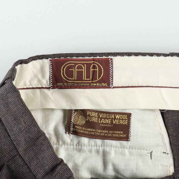 GALA Check Pattern Two-Pleat Wool Trousers/Slacks, Made in Canada, Men's Size W35 (approx.) wool gray type Vintage Second Hand