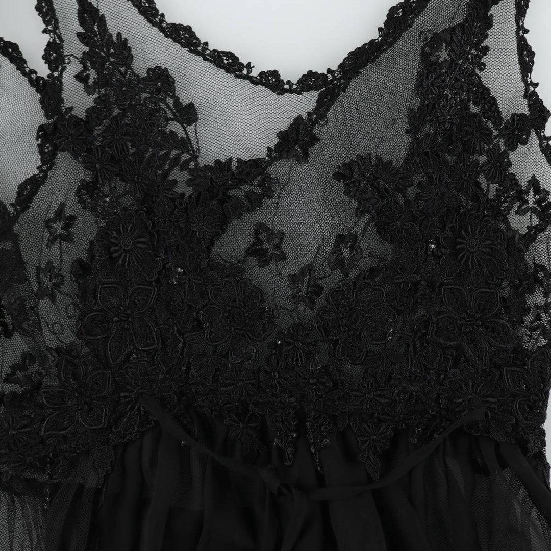 Long, sheer, cutwork embroidered lingerie sleeveless dress, women's size M equivalent. unclear black type Vintage Second Hand