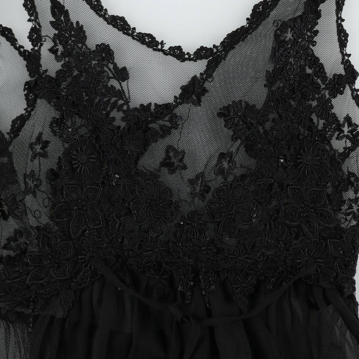 Long, sheer, cutwork embroidered lingerie sleeveless dress, women's size M equivalent. unclear black type Vintage Second Hand