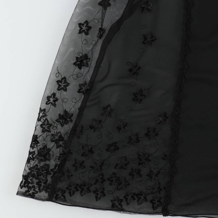 Long, sheer, cutwork embroidered lingerie sleeveless dress, women's size M equivalent. unclear black type Vintage Second Hand
