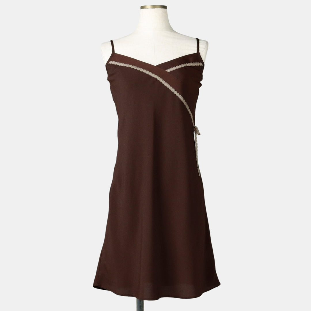 Cannelle Mini Lingerie Camisole Dress, Women's Size M (approx.) polyester dark chocolate Vintage Second Hand