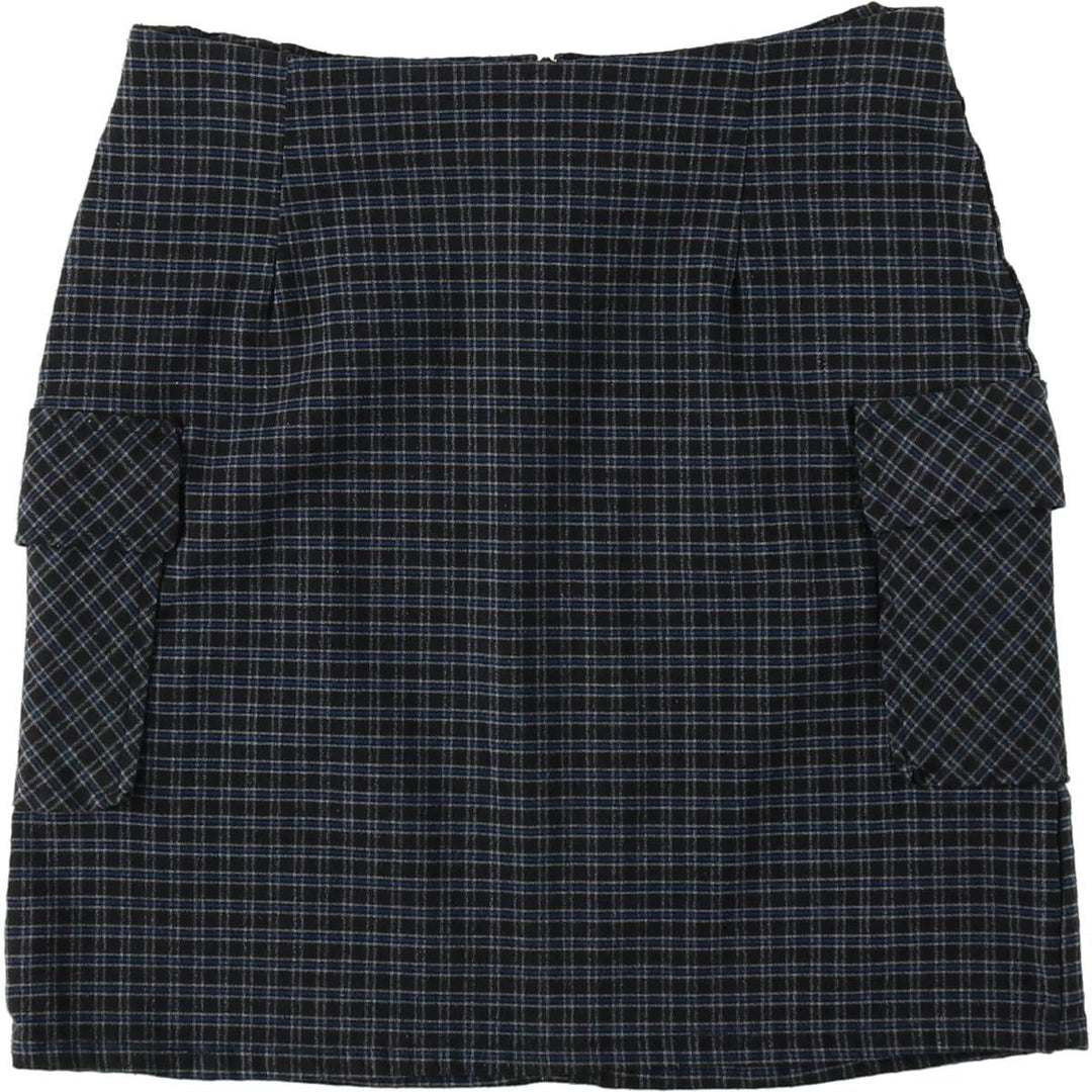 STRESSED OUT Check Pattern A-line Mini Skirt Cargo Skirt Women's Size M (approx.) unclear black type Vintage Second Hand