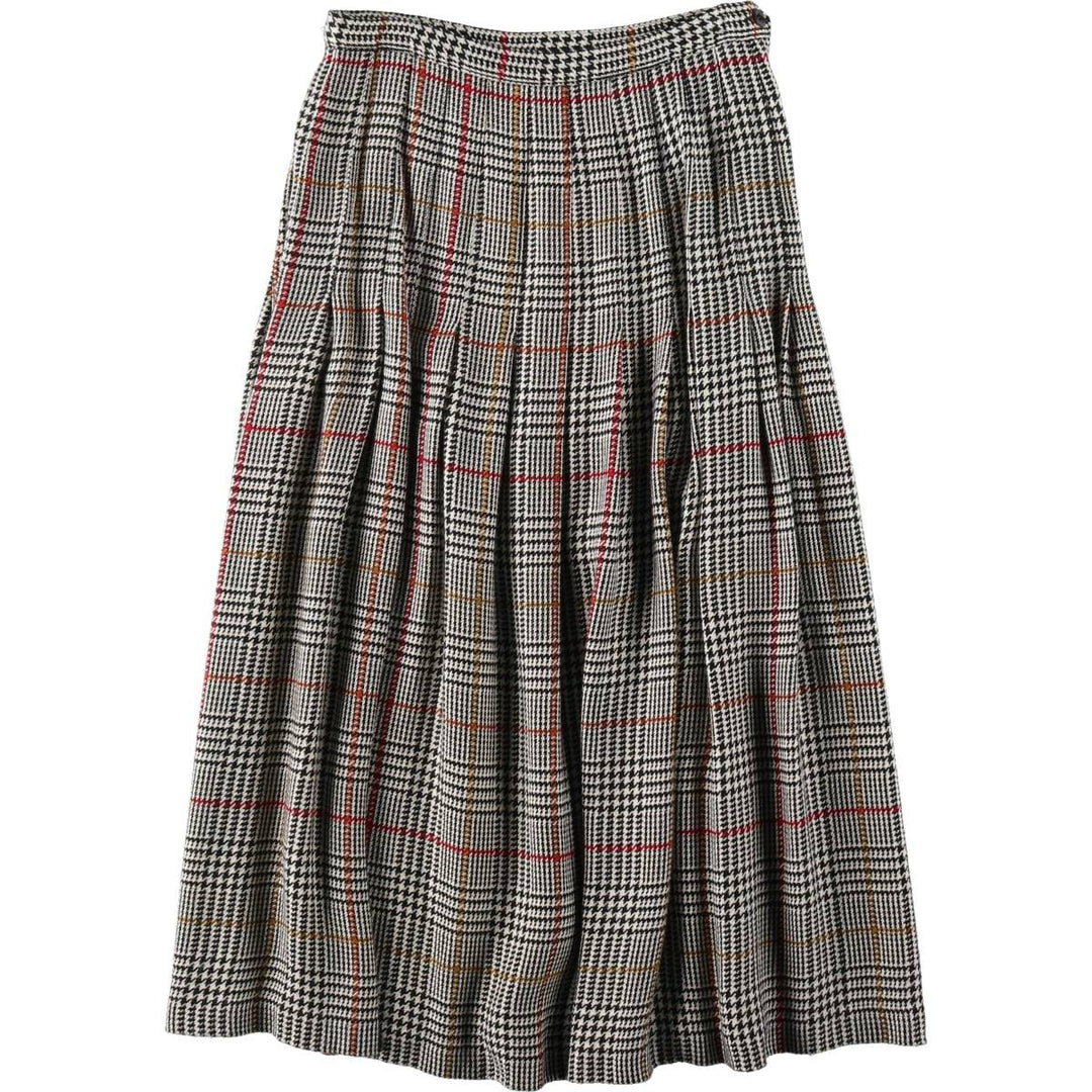 Check Pattern Rayon Midi Pleated Skirt (Women's Size M) Rayon black type Vintage Second Hand