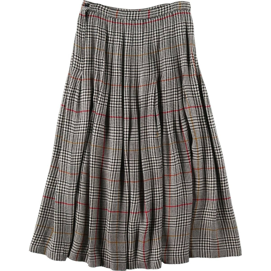 Check Pattern Rayon Midi Pleated Skirt (Women's Size M) Rayon black type Vintage Second Hand