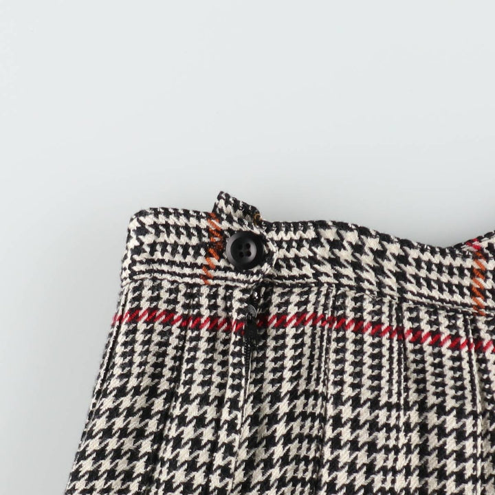 Check Pattern Rayon Midi Pleated Skirt (Women's Size M) Rayon black type Vintage Second Hand