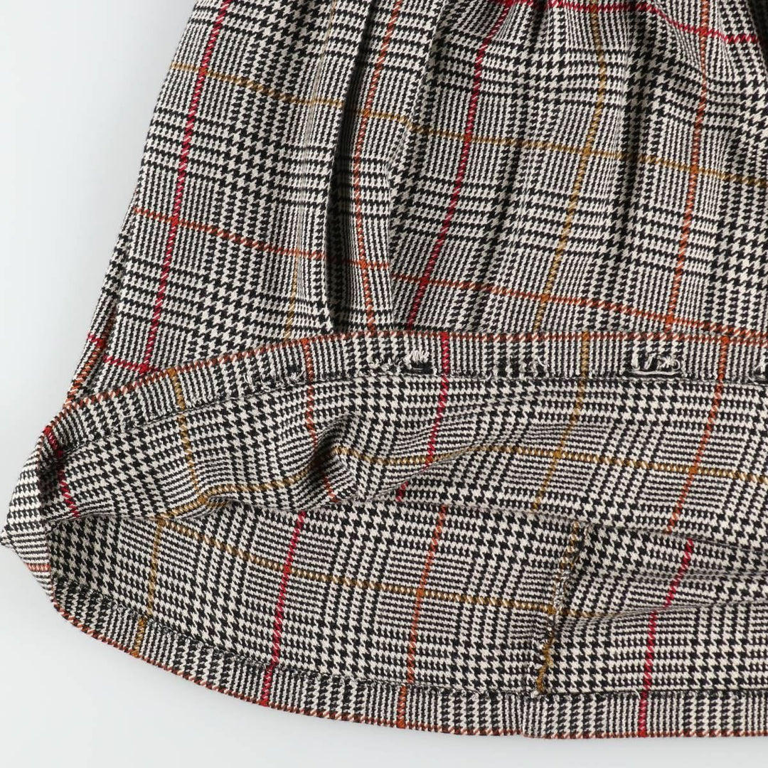 Check Pattern Rayon Midi Pleated Skirt (Women's Size M) Rayon black type Vintage Second Hand