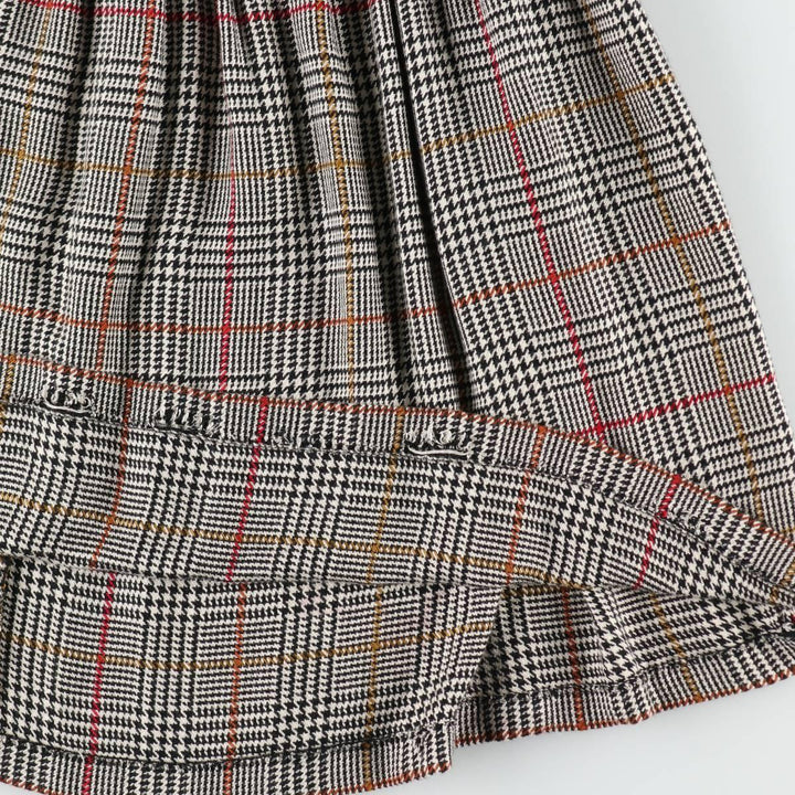 Check Pattern Rayon Midi Pleated Skirt (Women's Size M) Rayon black type Vintage Second Hand