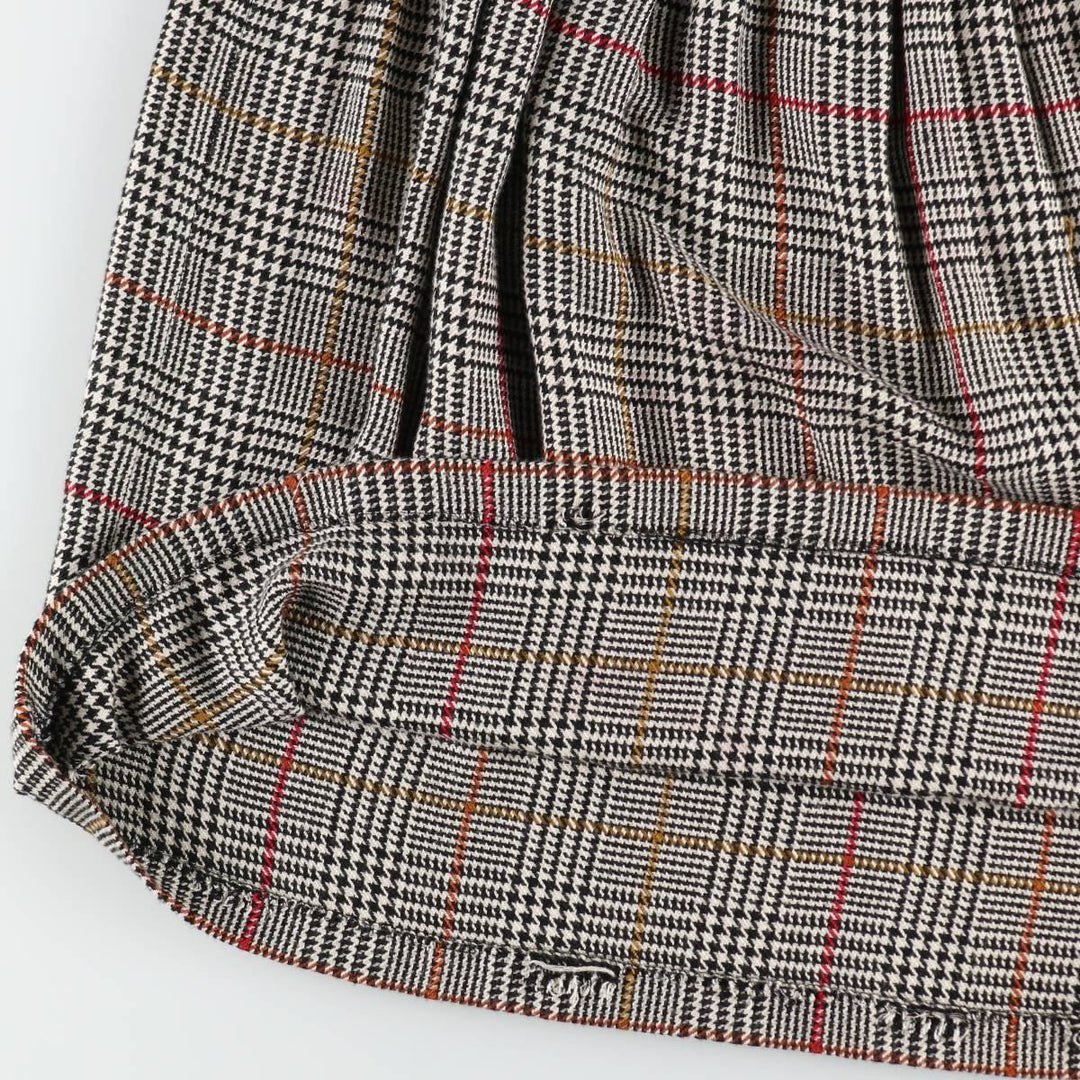 Check Pattern Rayon Midi Pleated Skirt (Women's Size M) Rayon black type Vintage Second Hand