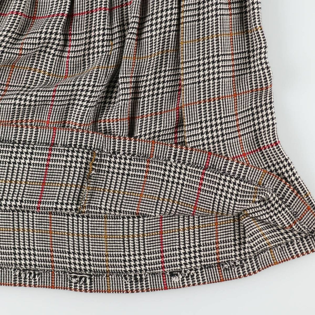 Check Pattern Rayon Midi Pleated Skirt (Women's Size M) Rayon black type Vintage Second Hand