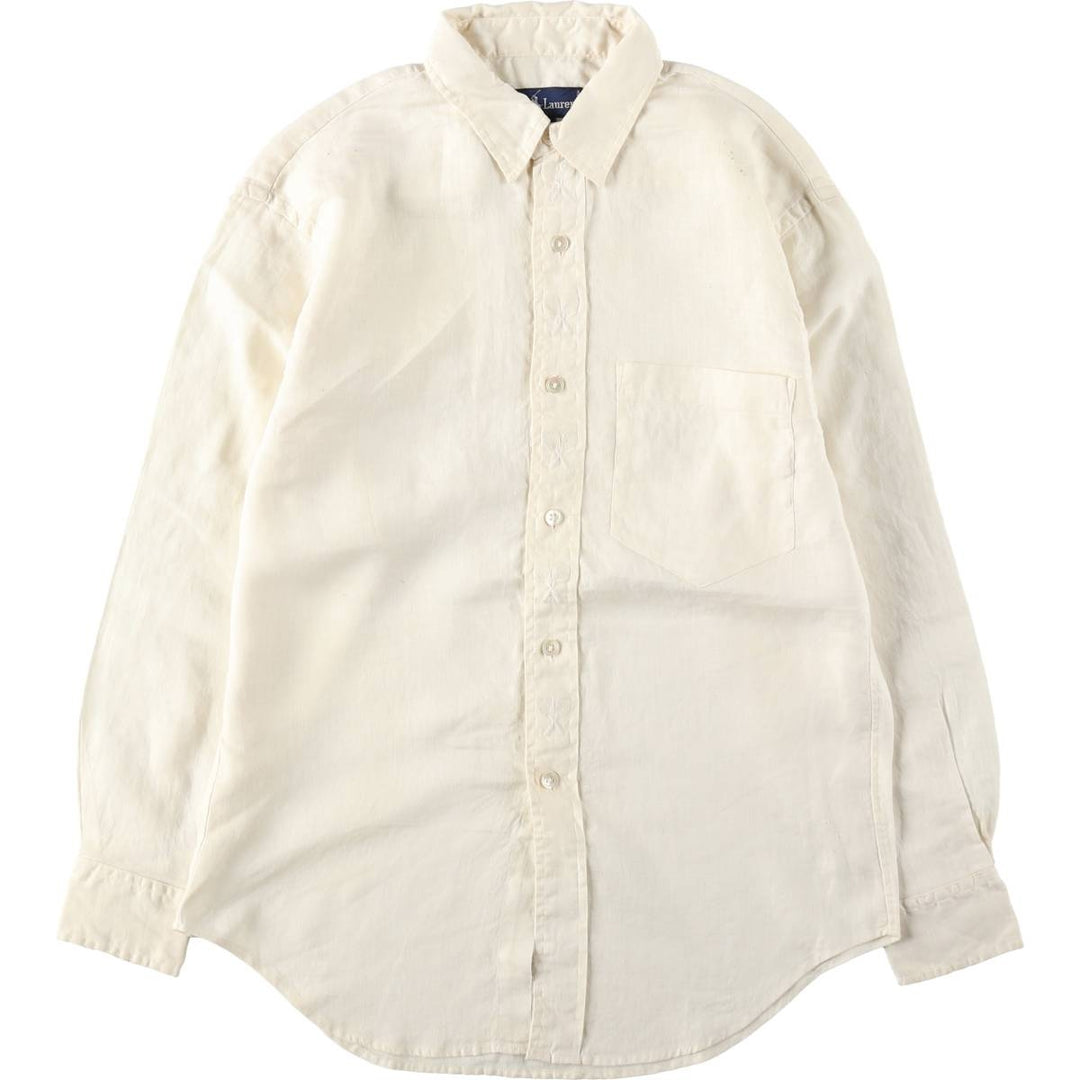 Ralph Lauren long-sleeved linen shirt, women's size M (approx.) linen unbleached Vintage Second Hand