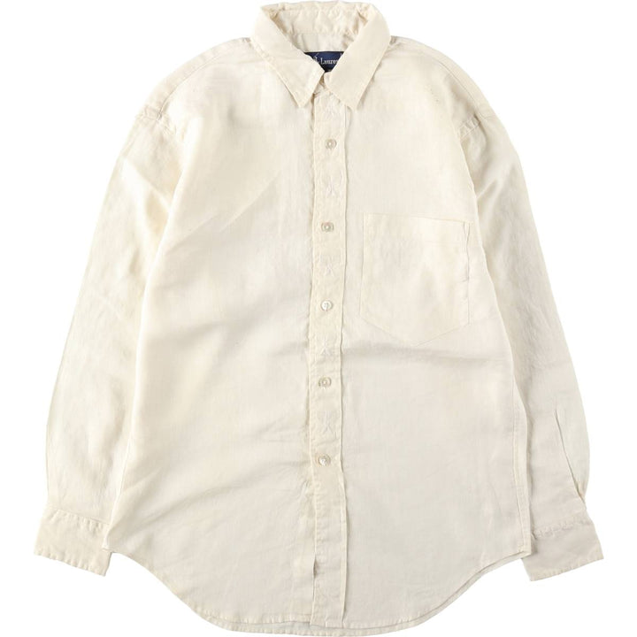 Ralph Lauren long-sleeved linen shirt, women's size M (approx.) linen unbleached Vintage Second Hand