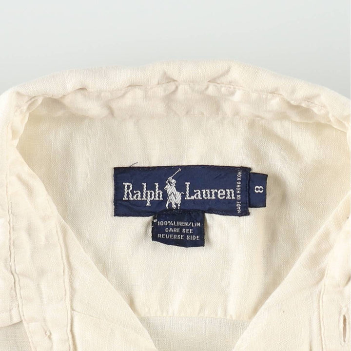 Ralph Lauren long-sleeved linen shirt, women's size M (approx.) linen unbleached Vintage Second Hand