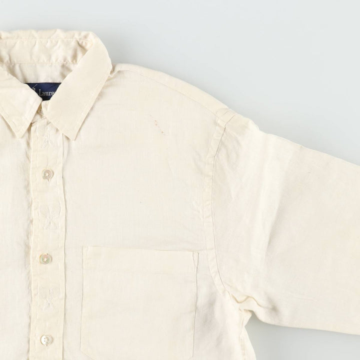Ralph Lauren long-sleeved linen shirt, women's size M (approx.) linen unbleached Vintage Second Hand