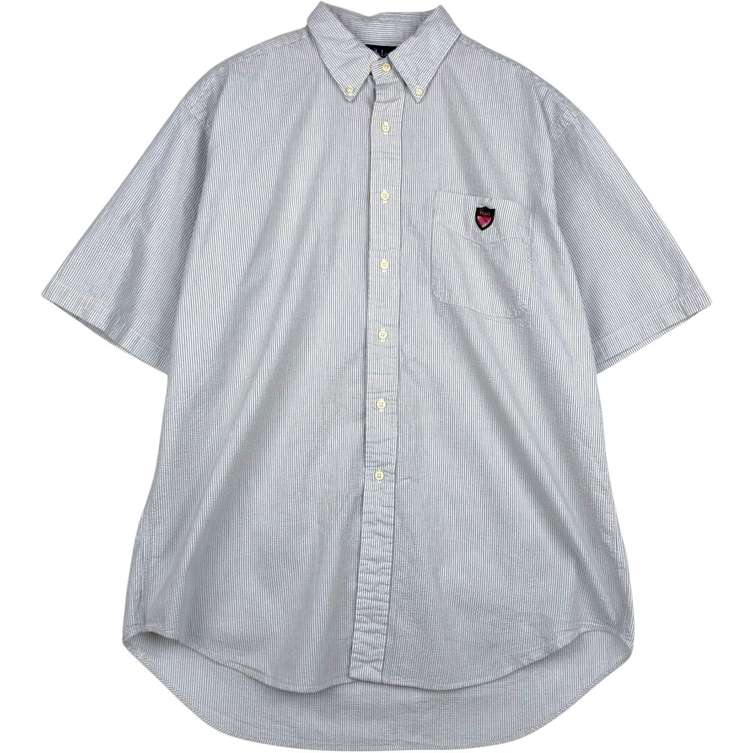 Ralph Lauren TILDEN Seersucker Short-Sleeve Button-Down Striped Shirt, Men's Size L (approx.) cotton white type Vintage Second Hand