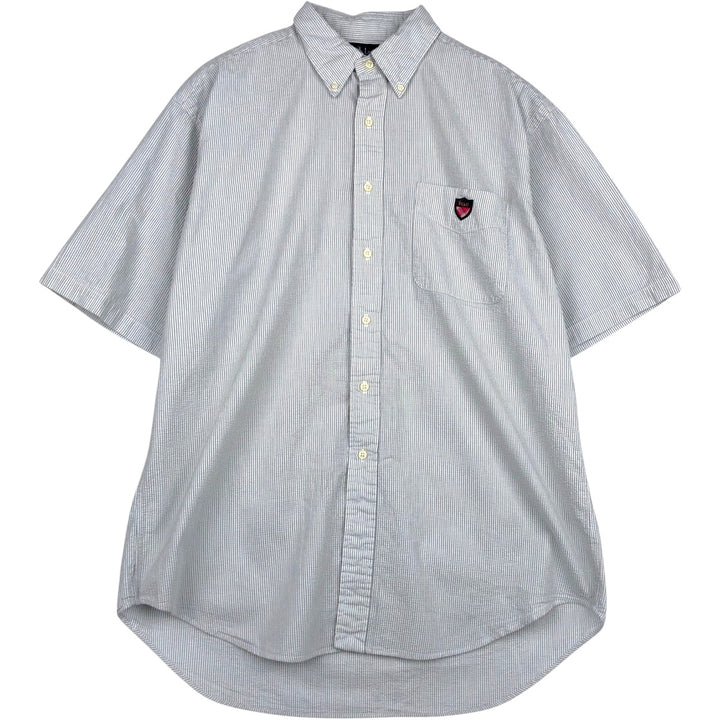 Ralph Lauren TILDEN Seersucker Short-Sleeve Button-Down Striped Shirt, Men's Size L (approx.) cotton white type Vintage Second Hand