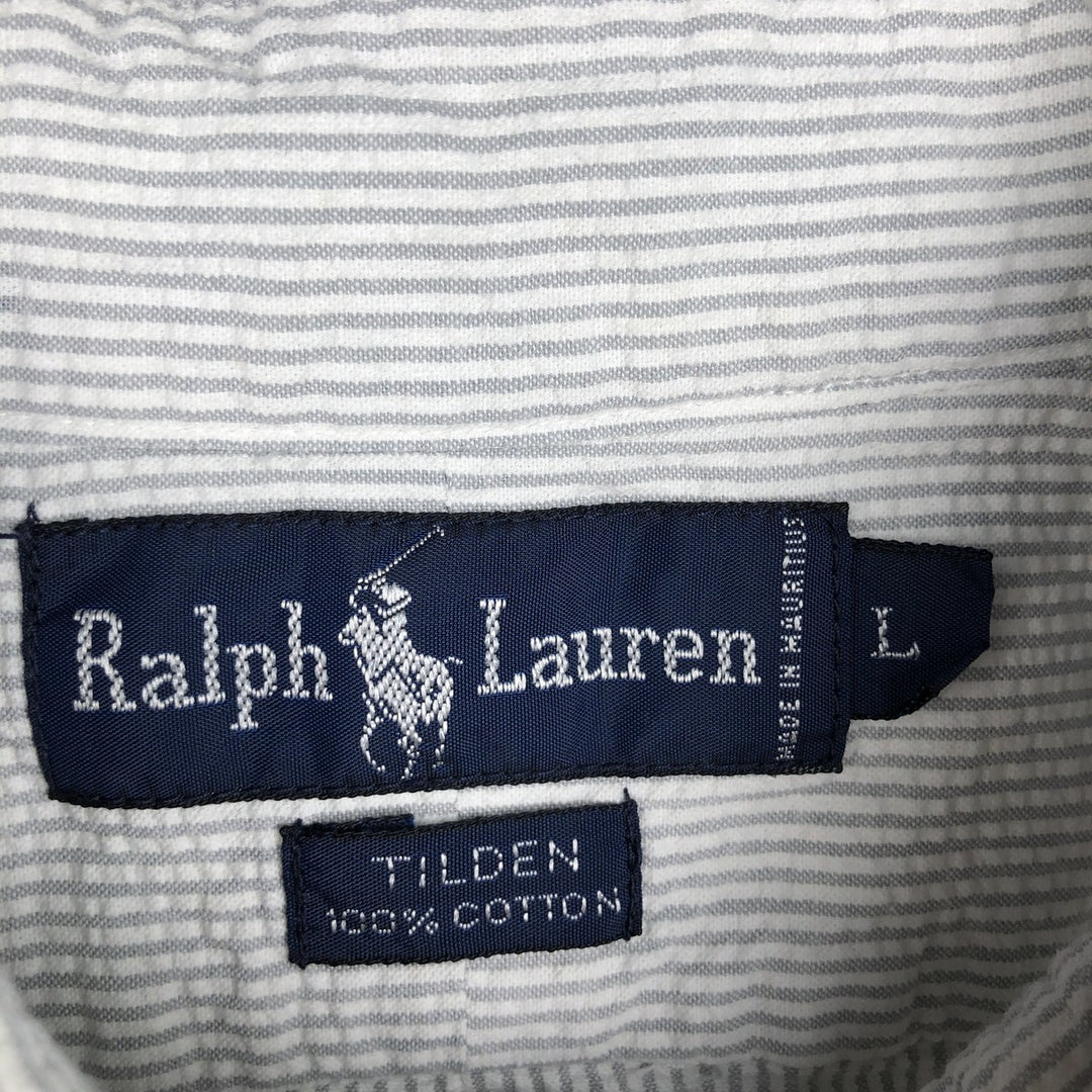 Ralph Lauren TILDEN Seersucker Short-Sleeve Button-Down Striped Shirt, Men's Size L (approx.) cotton white type Vintage Second Hand