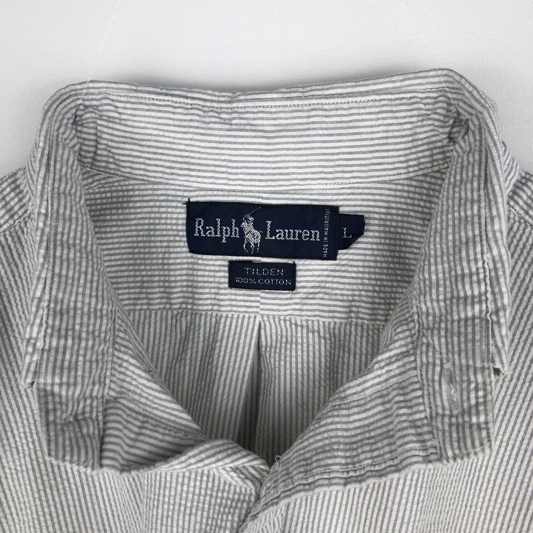 Ralph Lauren TILDEN Seersucker Short-Sleeve Button-Down Striped Shirt, Men's Size L (approx.) cotton white type Vintage Second Hand