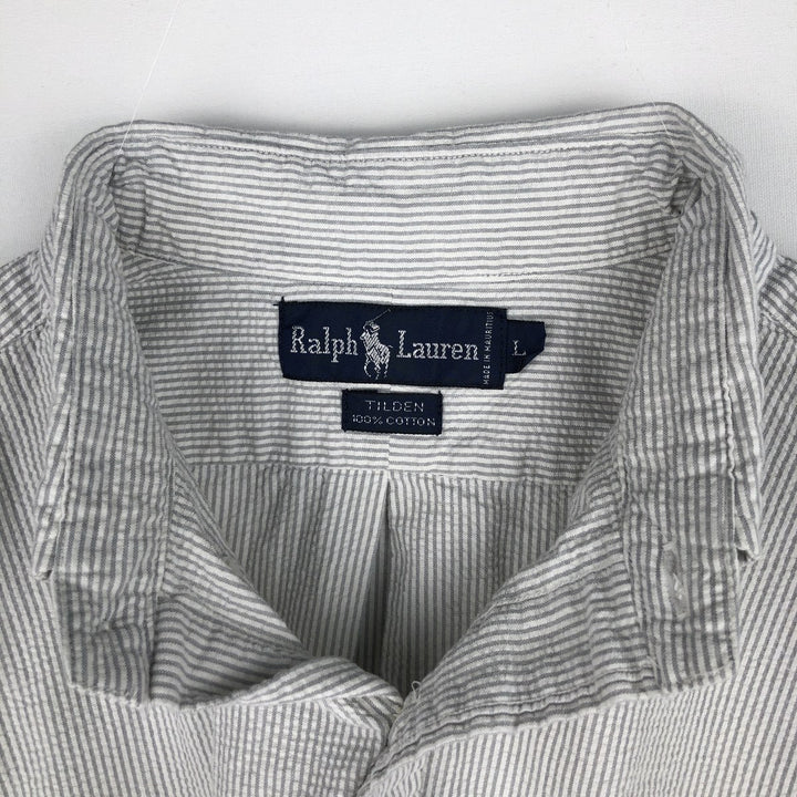Ralph Lauren TILDEN Seersucker Short-Sleeve Button-Down Striped Shirt, Men's Size L (approx.) cotton white type Vintage Second Hand